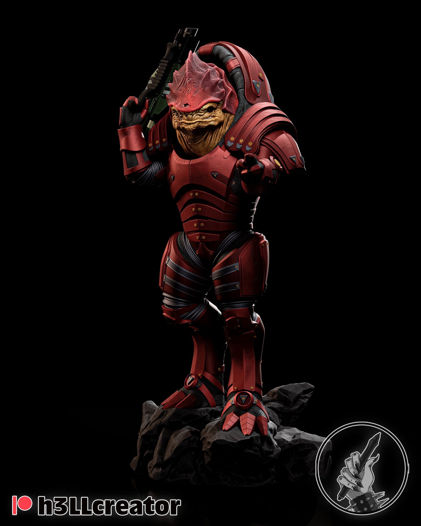 Mass Effect Urdnot Wrex Figure | Unpainted Durable Resin 3D Printed Statue / Model Kit | H3ll Creator