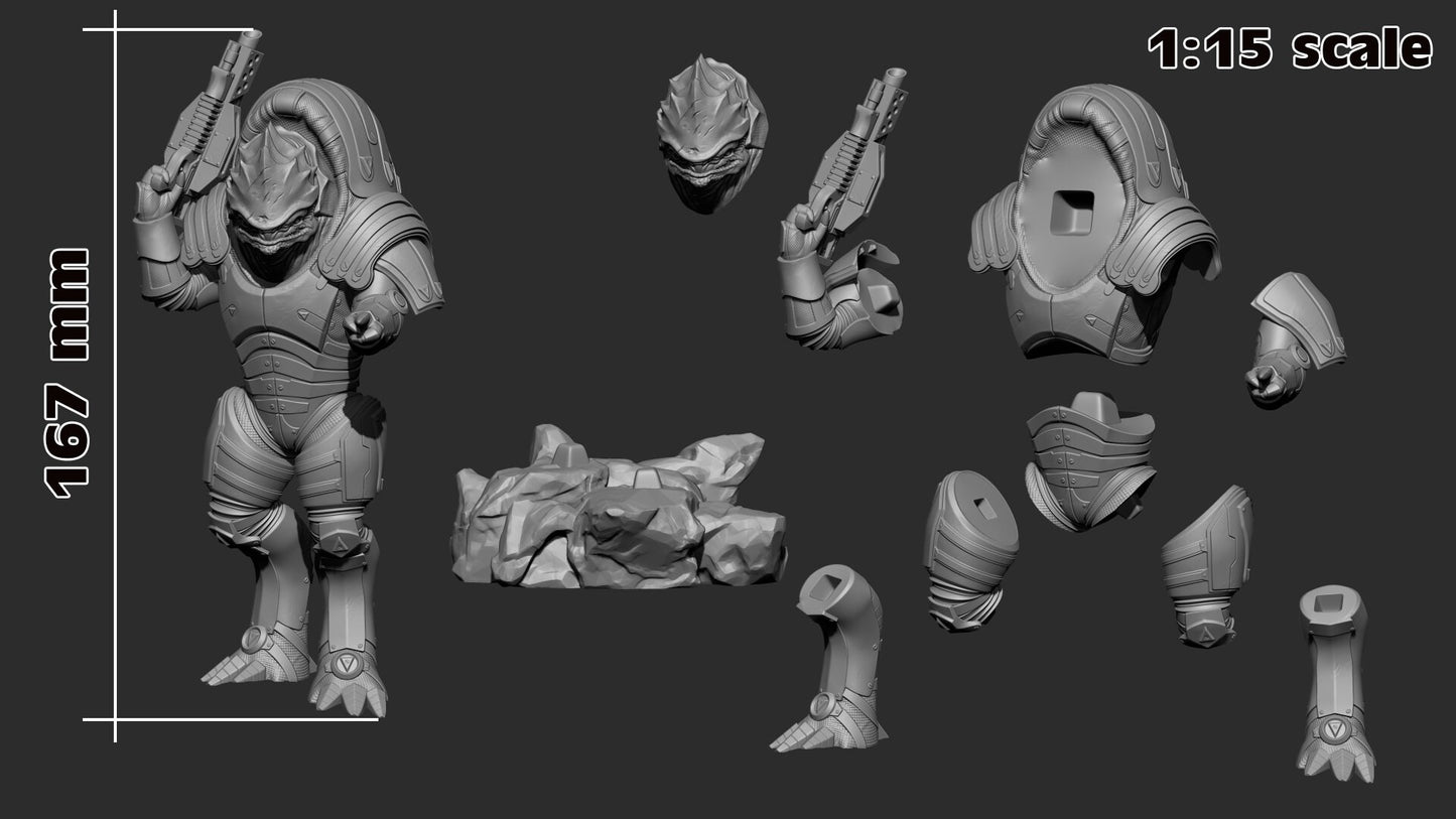 Mass Effect Urdnot Wrex Figure | Unpainted Durable Resin 3D Printed Statue / Model Kit | H3ll Creator